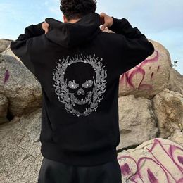 Men's Hoodies Autumn Mens Loose Sweatshirt Black Skull Rhinestone Hoody Male Casual Warm Nightclub Jacket Coats Women Unisex Pullover