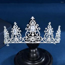 Hair Clips HIBRIDE Round Bridal Classical Couronne De Mariage Crowns Luxury Elliptical Zirconia Wedding Party Big Crown For Women C-81