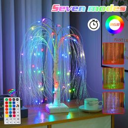 Christmas Decorations LED Willow Night Light RGB Colourful Tree Table Lamp with Remote Home Bedroom Wedding Decor Xmas Girl Gift 231026