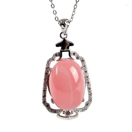 Pendant Necklaces Genuine Natural Rose Stone Women Lady Charms Waterdrop Crystal Bead Stering Sliver Trendy Necklace23 15 11mm