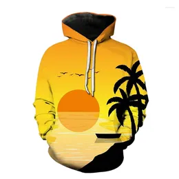 Men's Hoodies Autumn Men 3DCoconut Tree Print Beach Resort Hoodie Casual And Comfortable Y2K Long Sleeve Versatile Loose Fit