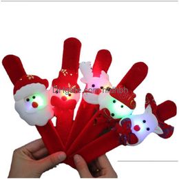 Novelty Lighting Christmas Light Up Slap Bracelet Holiday Favours Led Flashing Wristband Xmas Party Decorations Red Santa Snowman Dee Dhkoe