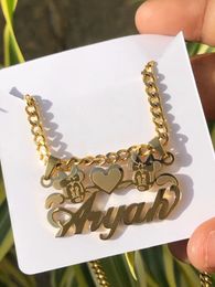 Pendant Necklaces Custom Removable Name With Cartoon Character Gold Color Stainless Steel Heart Nameplate For Women Girl Kids 231025
