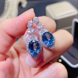 Flower Gemstones Dangle Earring 925 Sterling silver Party Wedding Drop Earrings for Women Bridal Promise Jewelry Gift