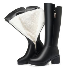 Boots AIYUQI Women Winter Genuine Leather Wool Warm High Mid Heel Fashion Female Rider 231025