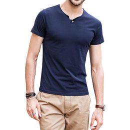 Solid Colour Mens Summer Tops Tshirts Single Button Design Hommes Short Sleeve Soft Tees251g