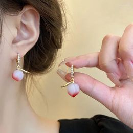 Dangle Earrings Pink Peach Drop For Women Girls Korean Small Cute Rhinestone Wedding Party Fashion Jewelry Accessories