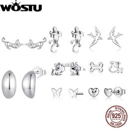 Stud WOSTU 925 Sterling Silver Earrings Cat Pet Ear Studs Lovely Fine Jewelry for Women Girl Party Birthday Gift of Memory YQ231026