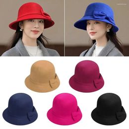 Berets Elegant Brim Bowler Fedora Hats Women Vintage Retro Hat Wool Felt Bucket Cap Cloche Autumn Winter Warm