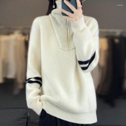 Women's Sweaters Merino Wool Clothing Turtleneck Jumper Casual Loose Tops Fashion Korean Autumn/Winter Thermal Jacket Preppy Style