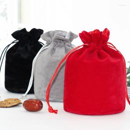 Shopping Bags 10pcs/lot High Quality Red/Black/Grey Velvet Drawstring Pocket Round Bottom Pouches Cosmetic Wine Packaging