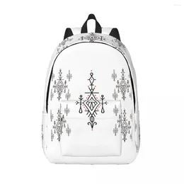 Backpack Amazigh Kabyle Pattern Canvas Backpacks For Women College School Students Bookbag Fits 15 Inch Laptop Geometric Traditional Bags