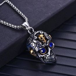 Fashion Men Party Jewellery Silver Stainless Steel Punk Skull Necklace Men silver Necklaces Gold mask Pendants Jewellery For Gift301Z