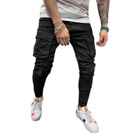 Cargo Pants Pocket Men Jeans Sknny Sexy Hole Trousers Black Jeans Denim Pants Men Jogger Casual Long Pencil Clothing259f