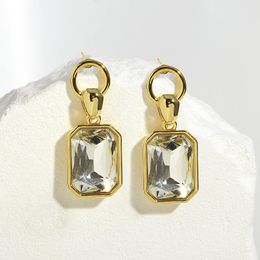 Dangle Earrings AENSOA Trendy Square Geometric Crystal Metal Drop For Woman Korean Fashion Statement Shiny Gold Colour Female