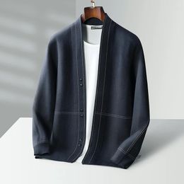 Men's Sweaters Pure Wool V-neck Cardigan Solid Colour Casual Knitted Cashmere Sweater Explosion In Autumn And Winter