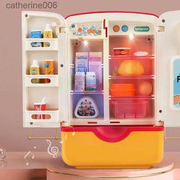 Kitchens Play Food Kids Toy Fridge Refrigerator Accessories With Ice Dispenser Role Playing For Kids Kitchen Cutting Food Toys For Girls BoysL231026