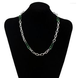 Choker Chokers Statement Necklace Green Lock Stainless Steel Chain On The Neck Necklaces For Women Men Jewellery Punk Accessories Collares