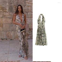 Casual Dresses 2023 Tie Dye Halter Dress Woman Summer Backless Long Women Knot Off Shoulder Sexy Sleeveless Party