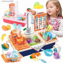 Kitchens Play Food Kids Pretend Play Kitchen Sink Toys With Play Cooking Stove Pot Pan Play Cutting Food Utensils Tableware Accessories Girls ToysL231026