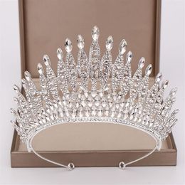 Trendy Silver Colour Rhinestone Crystal Queen Big Crown Bridal Wedding Tiara Women Beauty pageant Bridal Hair Accessories Jewellery M288B