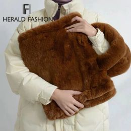 Evening Bags Herald Fashion Designer Faux Fur Tote Handbags for Women Winter Shopper Shoulder Bag Fluffy Plush Female Top-Handle Luxury 231026
