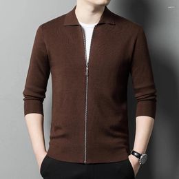 Men's Sweaters 2023 Autumn Cardigan Sweater Business Casual Clothing Solid Colour Polo Collar Knitted Zipper Korean Coat