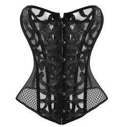 Sexy Mesh Corsets and Bustie Elastic Net Hollow Out Flowers Design Busk Closure Bustier Corset Body Shapewear cincher corselet 812259x