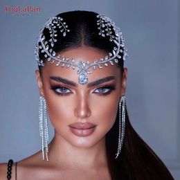 Headbands YouLaPan Rhinestone Wedding Forehead Headband Women Headdress Water Drop Bridal Head Tiara Bride Head Piece with Combs HP466 231025