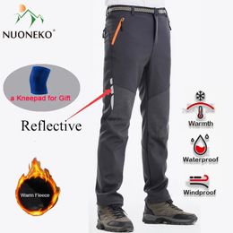 Skiing Pants Reflective Mens Winter Hiking Pants Men Warm Fleece Softshell Camping Trousers Outdoor Sports Trekking Skiing Waterproof Pants 231025