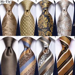 Bow Ties hitie şampanya altın çizgili paisley katı erkekler ipek düğün kravat moda tasarım kravat erkekler için hanky cufflink iş partisi 231025