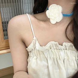 Hair Clips Camellia Necklace Crocheted Choker Rose Flower For Women Girls