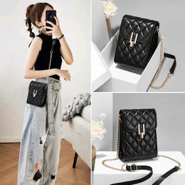 Evening Bags PU Leather Lingge Shoulder Bag Trend Fashion Simple Chain Mobile Phone Bag Women's Foreign Style Crossbody Mini Bag 231026