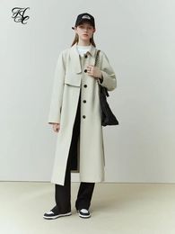 Women's Trench Coats FSLE Simple White Temperament Extended Spring Women Trench Coats Single Breasted Jackets Belt Design Women Trench 231025