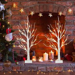 Lighted Birch Tree for Home Decor, White Christmas Decorations Indoor, Battery Operated Tabletop Mini Artificial Trees with Lights