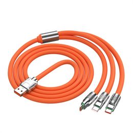 120W 6A 3 in 1 Pvc Silicone Super Fast Charging Cable IOS Type C Micro USB Zinc Alloy Interface Phone Charge Cord for iphone Samsung Huawei Oppo Vivo Xiaomi Wire Speaker