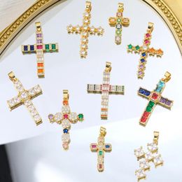 Pendant Necklaces Juya Handicraft Zirconia 18K Real Gold Plated Christian Catholic Cross Charms For DIY Religious Rosary Necklace Making