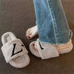 Designer classics slippers ladies wool slides winter fur fluffy furry warm letters sandals comfortable fuzzy inverted triangular iron sheet girl flip flop slipper