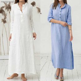 Basic Casual Dresses Women Cotton Linen Long Blouse Dress Spring Summer Long Sleeve Solid Button Casual Shirt Maxi Dresses Vintage Oversized Kaftan T231026