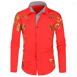 Men's Dress Shirts 2023 Long Sleeve Suit Lapel Shirt Luxury Gold Bronzing High Quality Business Multicolor Prom Society