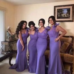 2023 Lavender Bridesmaid Dresses One Shoulder Chiffon Sweep Train Mermaid Beach Plus Size Wedding Guest Gowns Custom Made Formal Evening Wear