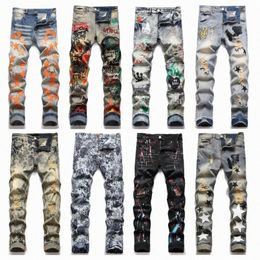 Designers Mens High Street for Mens Trousers Biker Embroidery Ripped Pants Womens Ripped Patch Hole Denim Straight Streetwear Slim Amiriis Jeans