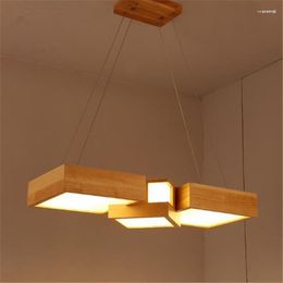 Pendant Lamps Modern Japanese Style Rectangular Wooden LED Light Creative Hanging Decor Lighting For Living Room Dining Bedroom