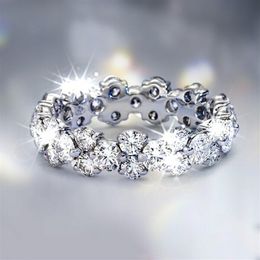 Vecalon Fashion ring Full round 5ct Cz Diamond Finger ring 10KT White Gold Filled Women Engagement Wedding Band ring Sz 5-11264p