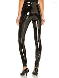 Women's Pants High Waist PU Leather Pancil Women Stretch Slim PVC Trousers Sexy Faux Latex Bodycon Leggings Back Zip Clubwear Custom