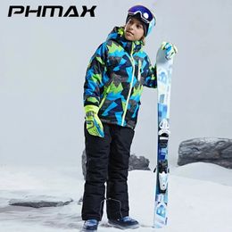 Skiing Suits PHMAX Warm Waterproof Kids Ski Jacket Children Ski Jumpsuit Winter Snowboard Jacket Boys and Girls Outdoor Snow Pants Suits 231025