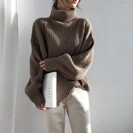 Women's Sweaters Korean Simple Turtleneck Women Lazy Wind Loose Long Sleeve Office Lady Knitted Pullovers Solid Vintage Autumn Tops