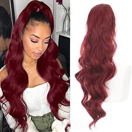 Ludzkie włosy Capless S Difei Long Red Ripstring falisty ogon syntetyczny Afroamerykanin dla kobiet 231025