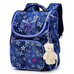 School Bags Children For Girls Navy Blue Floral Print Orthopedic Backpacks Kids Knapsack 1 Grade Students Bookbag Mochilas