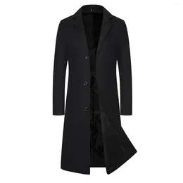 Men's Trench Coats Autumn Winter Fashion Woolen Turndown Collar Solid Fleece Long Sleeve Zipper Pocket Jacket Coat Casual Overcoat